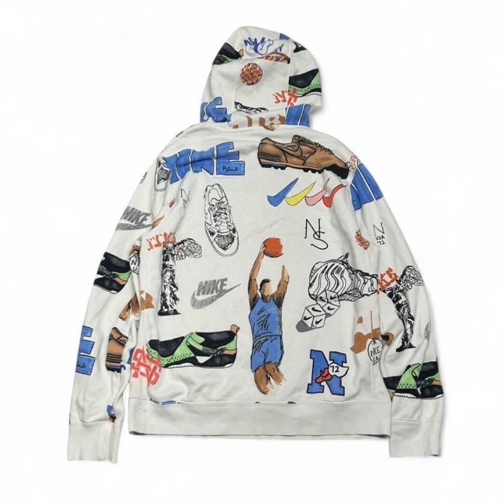 Nike Sportswear Club Sketched Graphic Hoodie Cream FV1921-133 Mens Large - Picture 2 of 11